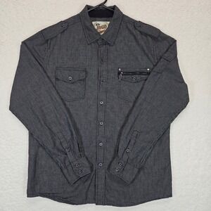 JNCO Crown Brand Mens Black Micro Check Utility Shirt Large 90s Y2K